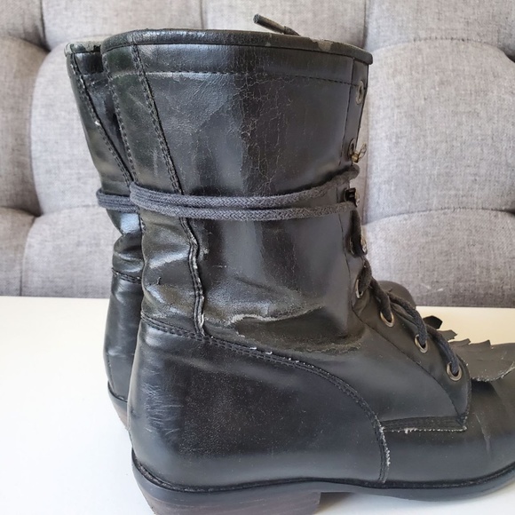 Steve Madden Women's Vegan Faux Leather Fringe Combat Boots Black - Picture 10 of 16